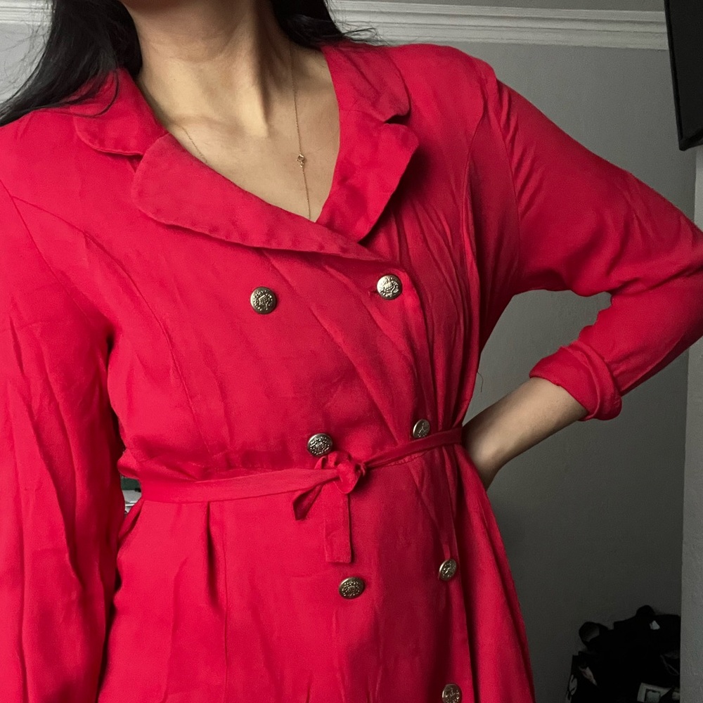Red vintage style dress with regal button detail